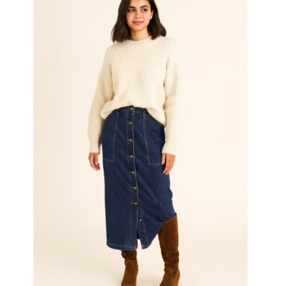 Paul Harris Design VTG SZ 16/Fits like 14 Maxi Denim Skirt Button Front Pockets - Picture 1 of 5
